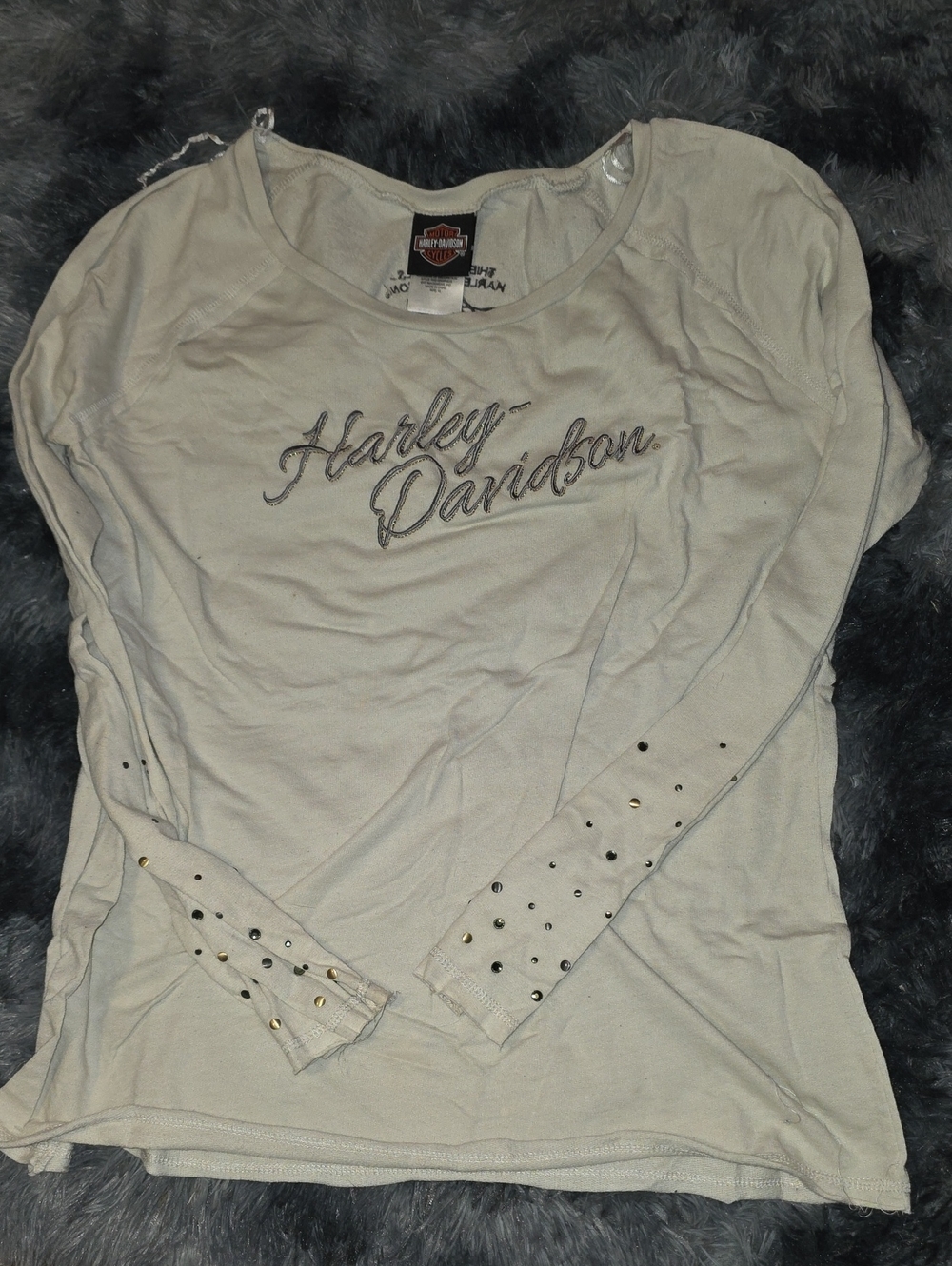 Harley-Davidson Cream Long Sleeve Studded Logo Tee